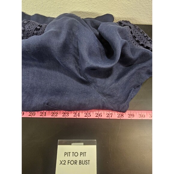 J Jill Womens 3X Navy Blue Top Linen Coastal Tunic Peasant Cottagecore Crochet - Picture 13 of 15